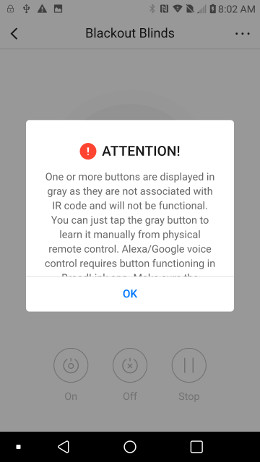 Broadlink app info re virtual remote button to learn-pix 16